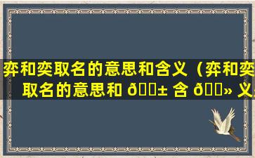 弈和奕取名的意思和含义（弈和奕取名的意思和 🐱 含 🌻 义是什么）